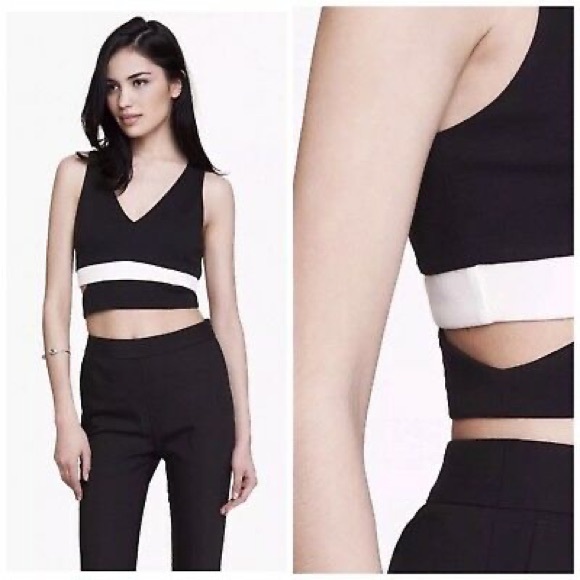 Express Tops - Express Black and White Cutout Crop Top